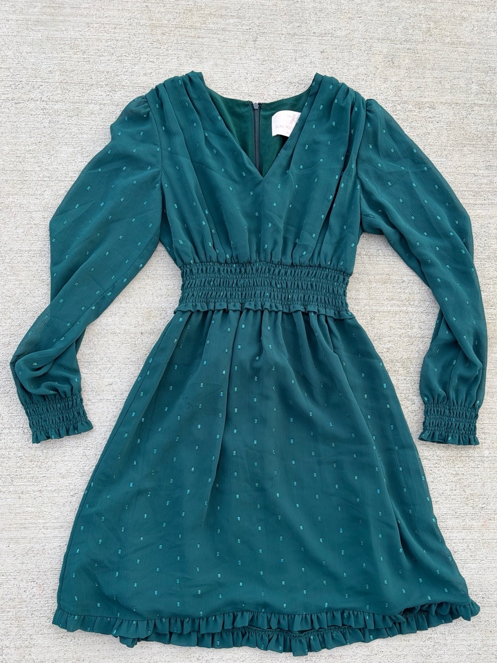 Gal Meets Glam Emerald Teal Swiss Dot Dress Romantic Cottagecore Mini 2/XS